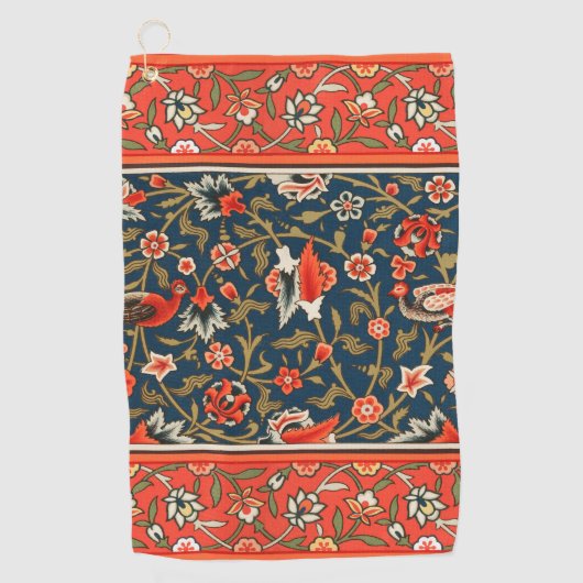 Vogel en bloem Perzisch blauw rood patroon Golfhanddoek (Voorkant)