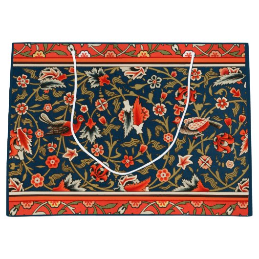 Vogel en bloem Perzisch blauw rood patroon Groot Cadeauzakje (Voorkant)