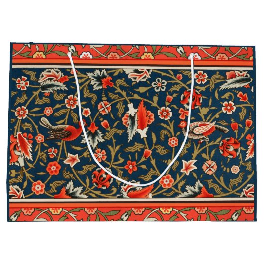 Vogel en bloem Perzisch blauw rood patroon Groot Cadeauzakje (Achterkant)