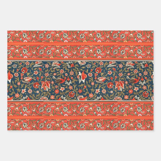 Vogel en bloem Perzisch blauw rood patroon Inpakpapier Vel (Voorkant 3)
