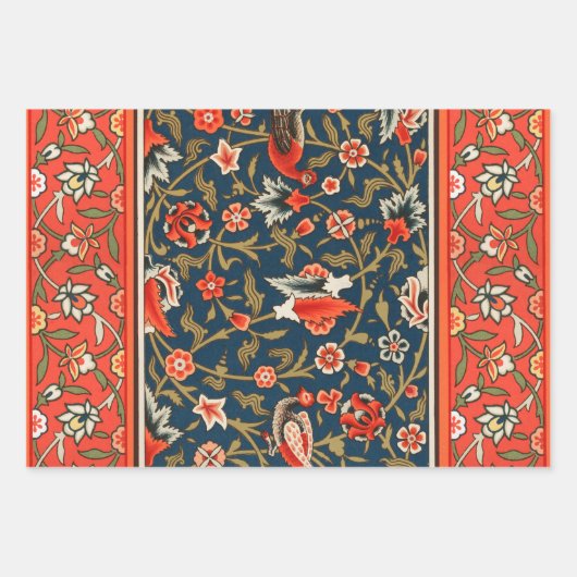 Vogel en bloem Perzisch blauw rood patroon Inpakpapier Vel (Voorkant 2)