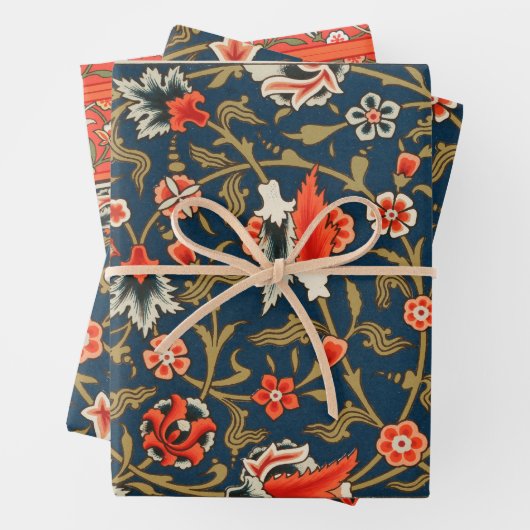 Vogel en bloem Perzisch blauw rood patroon Inpakpapier Vel (In situ)