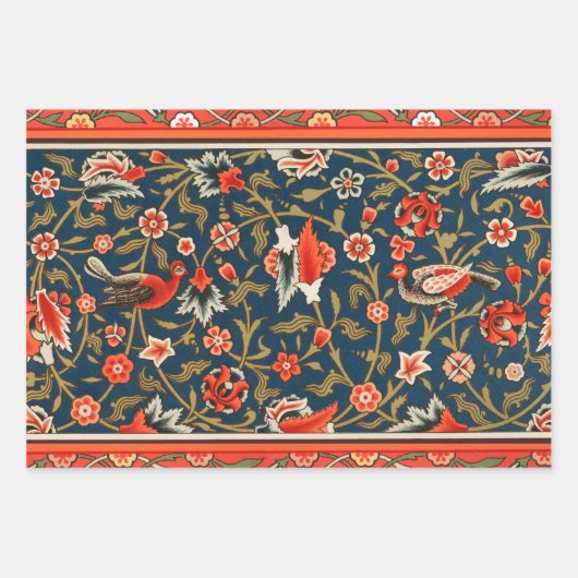 Vogel en bloem Perzisch blauw rood patroon Inpakpapier Vel (Voorkant)