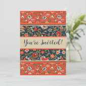 Vogel en bloem Perzisch blauw rood patroon Kaart (Staand voorkant)