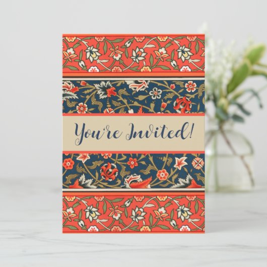 Vogel en bloem Perzisch blauw rood patroon Kaart (Staand voorkant)