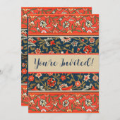 Vogel en bloem Perzisch blauw rood patroon Kaart (Voorkant / Achterkant)