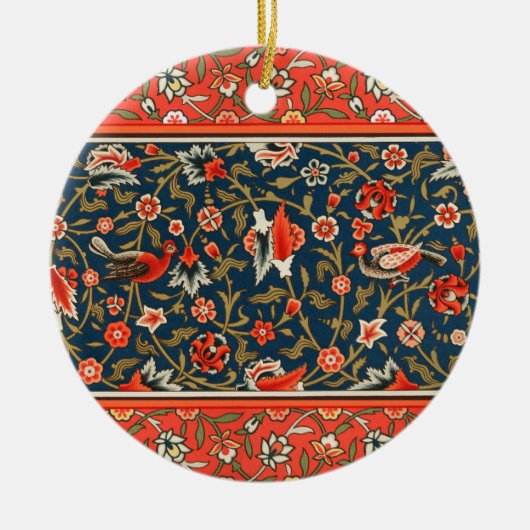 Vogel en bloem Perzisch blauw rood patroon Keramisch Ornament (Voorkant)