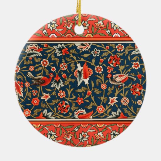 Vogel en bloem Perzisch blauw rood patroon Keramisch Ornament (Achterkant)