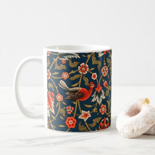 Vogel en bloem Perzisch blauw rood patroon Koffiemok (Met donut)