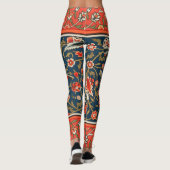 Vogel en bloem Perzisch blauw rood patroon Leggings (Achterkant)