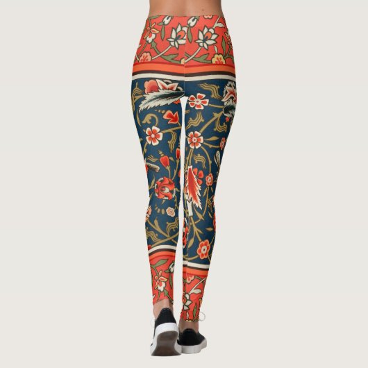 Vogel en bloem Perzisch blauw rood patroon Leggings (Achterkant)