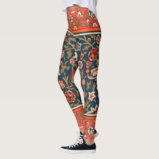 Vogel en bloem Perzisch blauw rood patroon Leggings (Links)