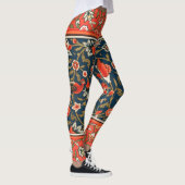 Vogel en bloem Perzisch blauw rood patroon Leggings (Rechts)