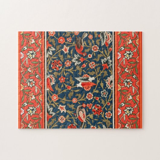 Vogel en bloem Perzisch blauw rood patroon Legpuzzel (Horizontaal)