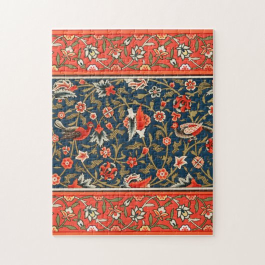 Vogel en bloem Perzisch blauw rood patroon Legpuzzel (Verticaal)
