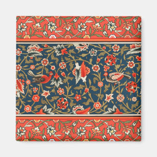 Vogel en bloem Perzisch blauw rood patroon Magneet