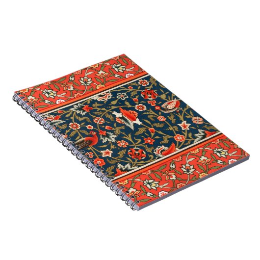 Vogel en bloem Perzisch blauw rood patroon Notitieboek (Rechterzijde)