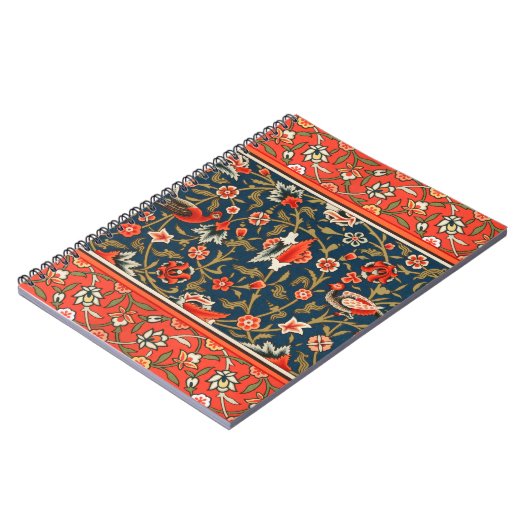 Vogel en bloem Perzisch blauw rood patroon Notitieboek (Linkerzijde)