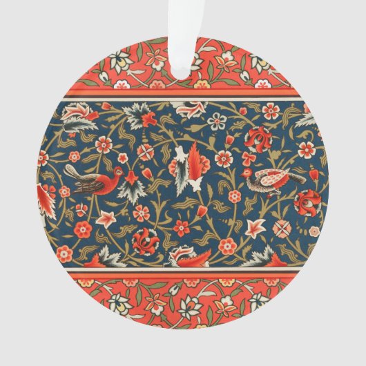 Vogel en bloem Perzisch blauw rood patroon Ornament (voorkant)