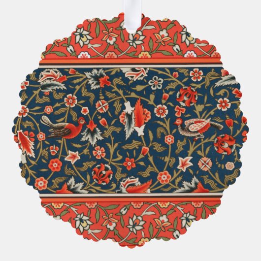 Vogel en bloem Perzisch blauw rood patroon Ornament Kaart (Achterkant)