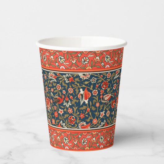 Vogel en bloem Perzisch blauw rood patroon Papieren Bekers (Links)
