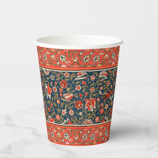Vogel en bloem Perzisch blauw rood patroon Papieren Bekers (Voorkant)
