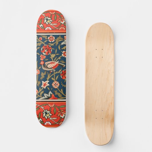 Vogel en bloem Perzisch blauw rood patroon Persoonlijk Skateboard (Voorkant)