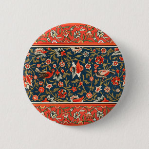 Vogel en bloem Perzisch blauw rood patroon Ronde Button 5,7 Cm