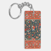 Vogel en bloem Perzisch blauw rood patroon Sleutelhanger (Voorkant Links)