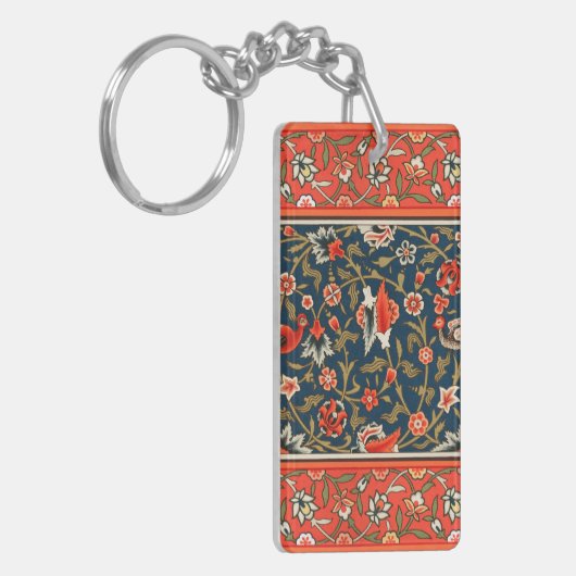 Vogel en bloem Perzisch blauw rood patroon Sleutelhanger (Voorkant Links)