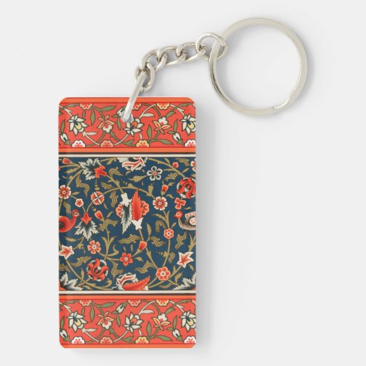 Vogel en bloem Perzisch blauw rood patroon Sleutelhanger (achterkant)
