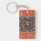 Vogel en bloem Perzisch blauw rood patroon Sleutelhanger (Voorkant)