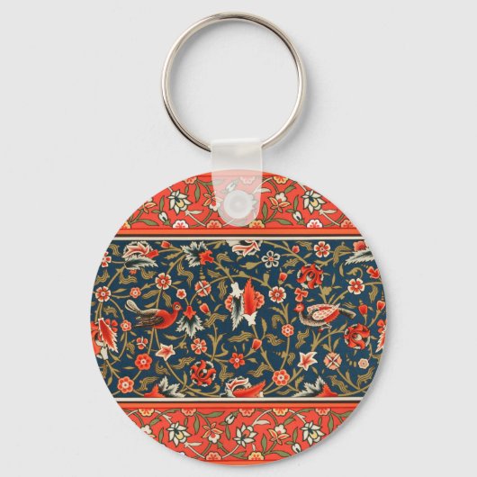Vogel en bloem Perzisch blauw rood patroon Sleutelhanger (Voorkant)