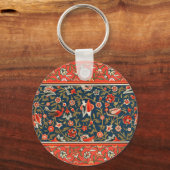 Vogel en bloem Perzisch blauw rood patroon Sleutelhanger (Voorkant)