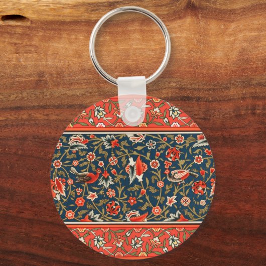 Vogel en bloem Perzisch blauw rood patroon Sleutelhanger (Voorkant)