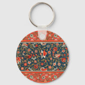 Vogel en bloem Perzisch blauw rood patroon Sleutelhanger (Achterkant)