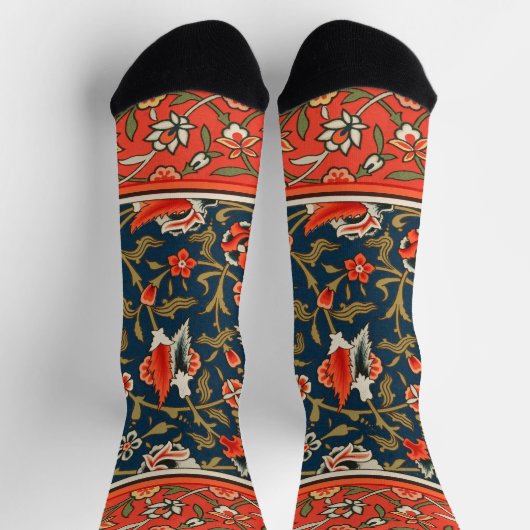 Vogel en bloem Perzisch blauw rood patroon Sokken (Top)