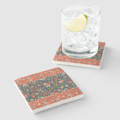 Vogel en bloem Perzisch blauw rood patroon Stenen Onderzetter (Zijkant)