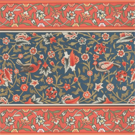 Vogel en bloem Perzisch blauw rood patroon Sticker (Voorkant)