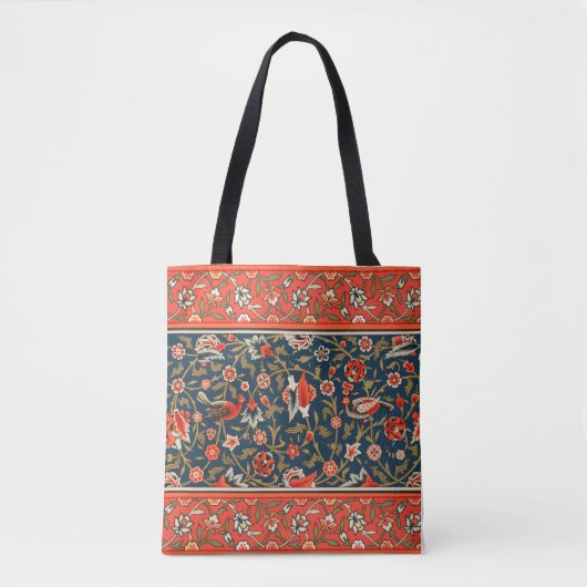 Vogel en bloem Perzisch blauw rood patroon Tote Bag (Voorkant)