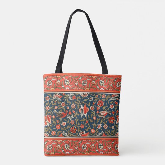Vogel en bloem Perzisch blauw rood patroon Tote Bag (Achterkant)