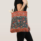Vogel en bloem Perzisch blauw rood patroon Tote Bag (Dichtbij)