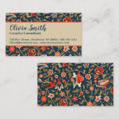 Vogel en bloem Perzisch blauw rood patroon Visitekaartje (Voorkant / Achterkant)