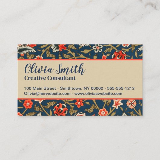 Vogel en bloem Perzisch blauw rood patroon Visitekaartje (Voorkant)
