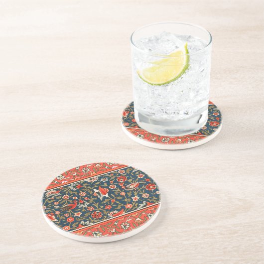 Vogel en bloem Perzisch blauw rood patroon Zandsteen Onderzetter (Zijkant)