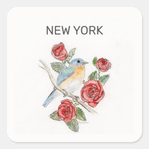 Vogel en bloem uit New York Vierkante Sticker