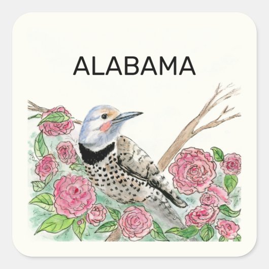 Vogel en bloem van de deelstaat Alabama Vierkante Sticker (Voorkant)