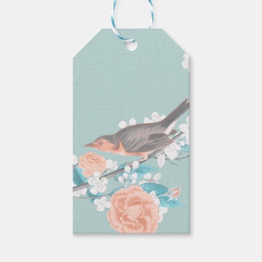 Vogel en bloemen cadeaulabel (Voorkant)