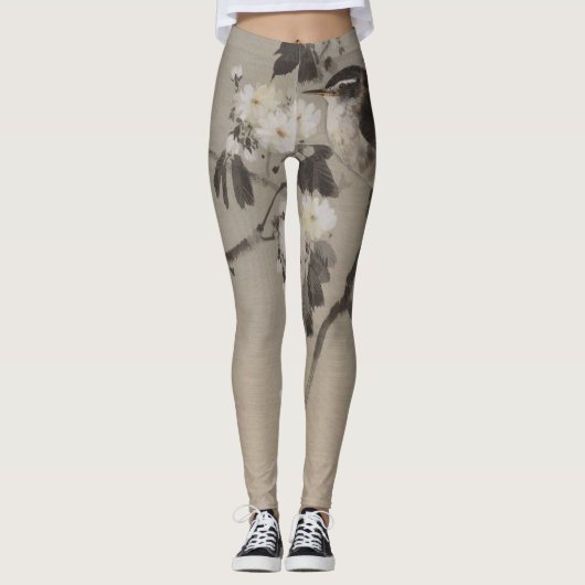 VOGEL EN BLOEMEN GEDRUKTE LEGGINGS (Voorkant)