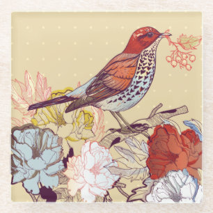 Vogel en bloemen glazen onderzetter